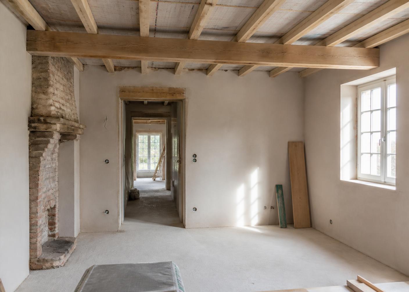 Renovatie met nieuw balkwerk in een hoevewoning